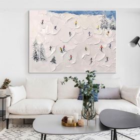 Handmade Oil Painting Original Abstract Snowy Mountain Landscape Oil Painting on Canvas Modern Ski Sport Painting Texture Acrylic Wall Art Living Room (style: 01, size: 60X90cm)